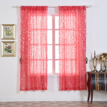 2 Pack | Coral Big Payette Sequin Curtains With Rod Pocket Window Treatment Panels - 52"x84"