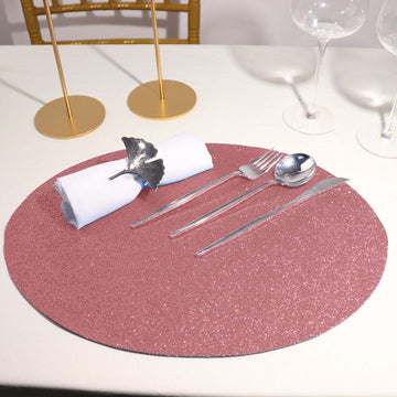6 Pack Coral Sparkle Placemats, Non Slip Decorative Oval Glitter Table Mat