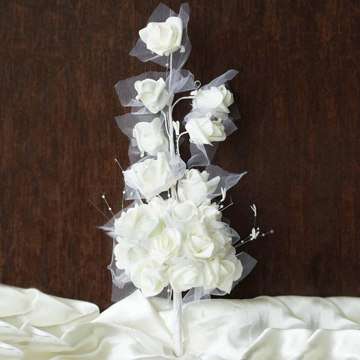 24 Pc Bouquet | Cream Artificial Handcrafted Foam Rose Flowers