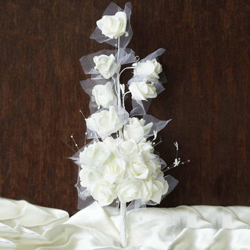 24 Pcs Bouquet Cream Artificial Handcrafted Foam Rose Flowers