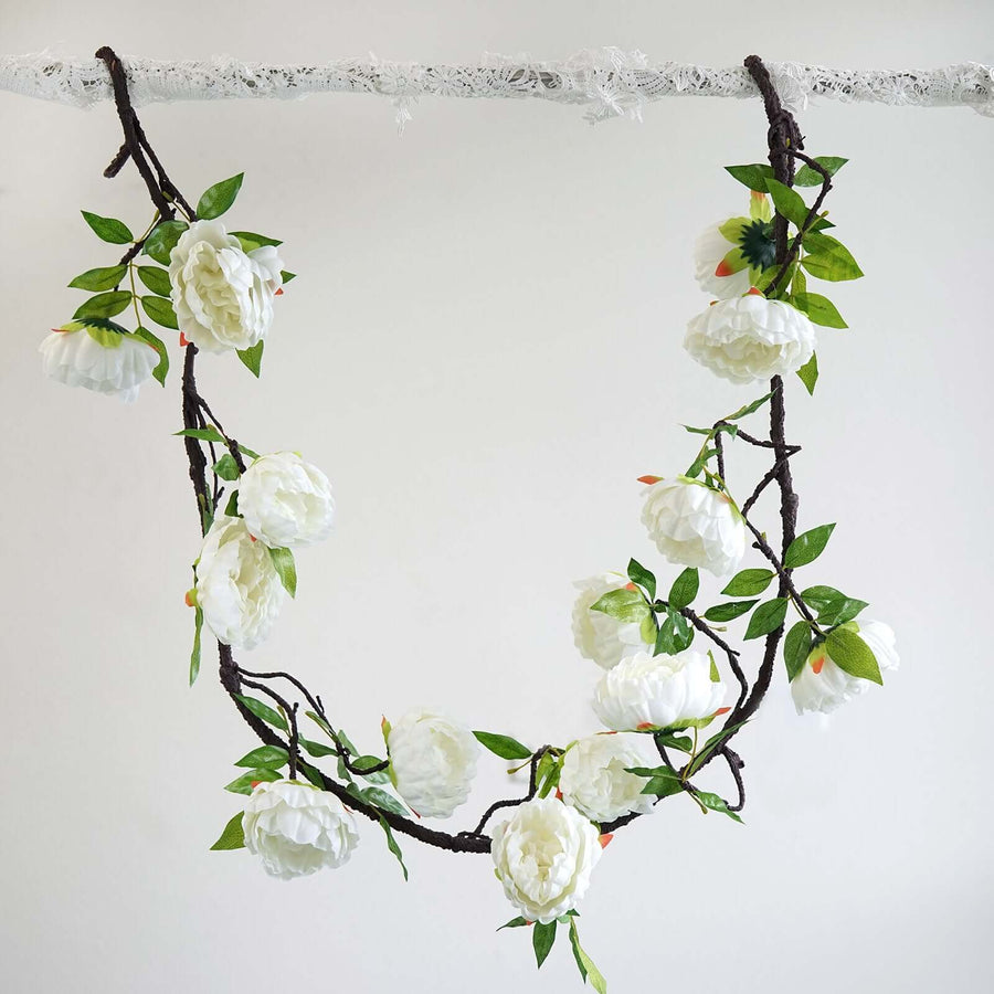 6ft | Cream Artificial Silk Peony Hanging Flower Garland, Faux Vine