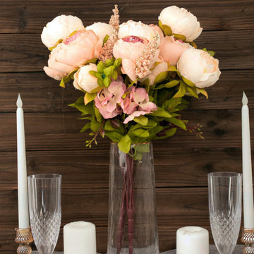 2 Pack 19" Cream Blush Artificial Peony Flower Wedding Bouquets, Faux Silk Flower Arrangements
