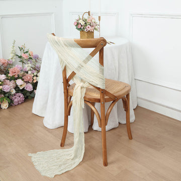 5 Pack | Cream Gauze Cheesecloth Boho Chair Sashes - 16" x 88"