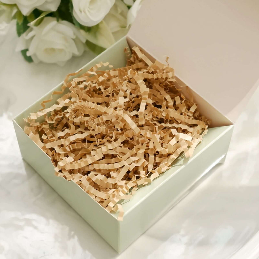 8oz | Crinkle Cut Natural Brown Paper Shred Basket Filler, Gift Bag Paper Shreds Filler - 3mm