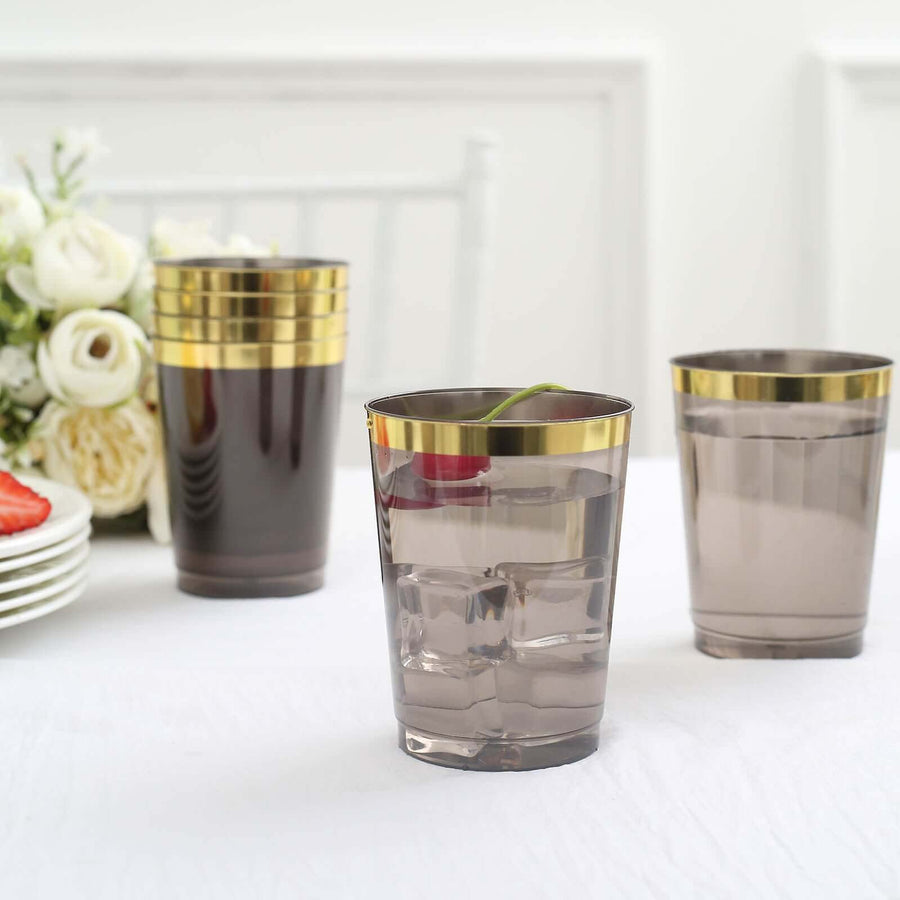 25 Pack | 10oz Crystal Black Gold Rimmed Disposable Tumbler Glasses