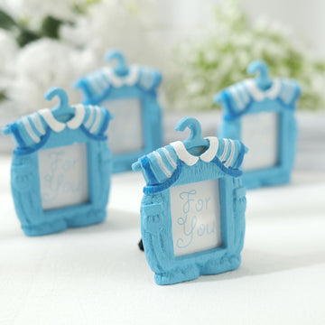 4 Pack | Cute 4" Newborn Baby Boy Blue Clothes Resin Party Favors Picture Frame, Baby Shower Gender Reveal Party Gifts
