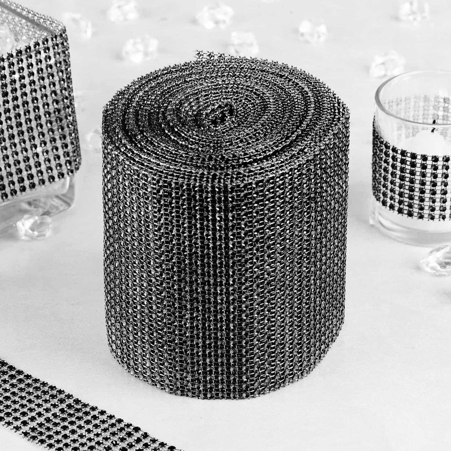 5 inch x 10 Yards Shiny Black Diamond Rhinestone Ribbon Wrap Roll, DIY Craft Decor
