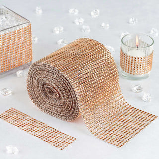Add Glamour to Your Event with Shiny Champagne Diamond Rhinestone Ribbon Wrap Roll