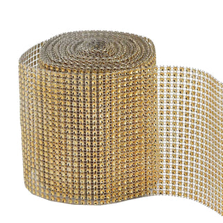 Elevate Your Craft Projects with the Shiny Gold Diamond Rhinestone Ribbon Wrap Roll