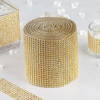 Create a Luxurious Atmosphere with the Shiny Gold Diamond Rhinestone Ribbon Wrap Roll
