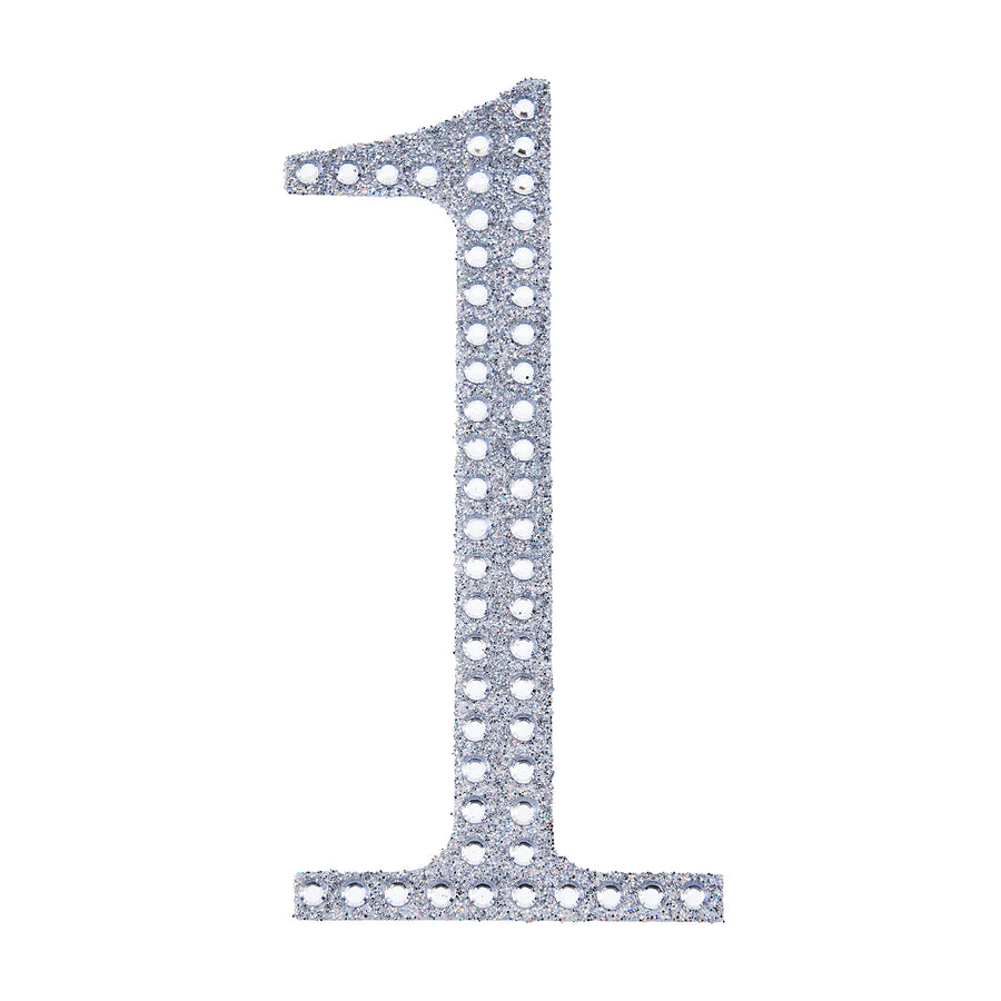 4inch Silver Decorative Rhinestone Number Stickers DIY Crafts - 1#whtbkgd