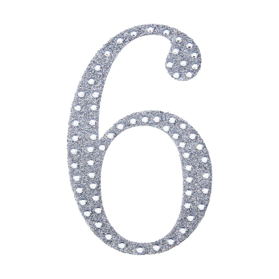 4inch Silver Decorative Rhinestone Number Stickers DIY Crafts - 6#whtbkgd