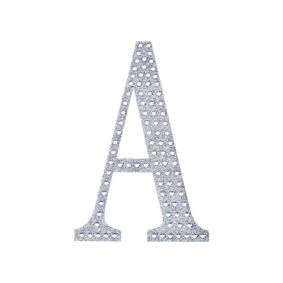 4inch Silver Decorative Rhinestone Alphabet Letter Stickers DIY Crafts - A#whtbkgd