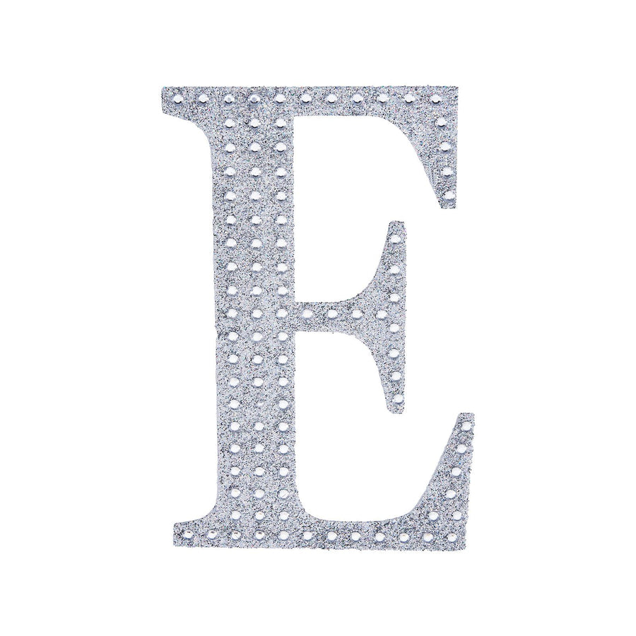 4Inch Silver Decorative Rhinestone Alphabet Letter Stickers DIY Crafts - E#whtbkgd