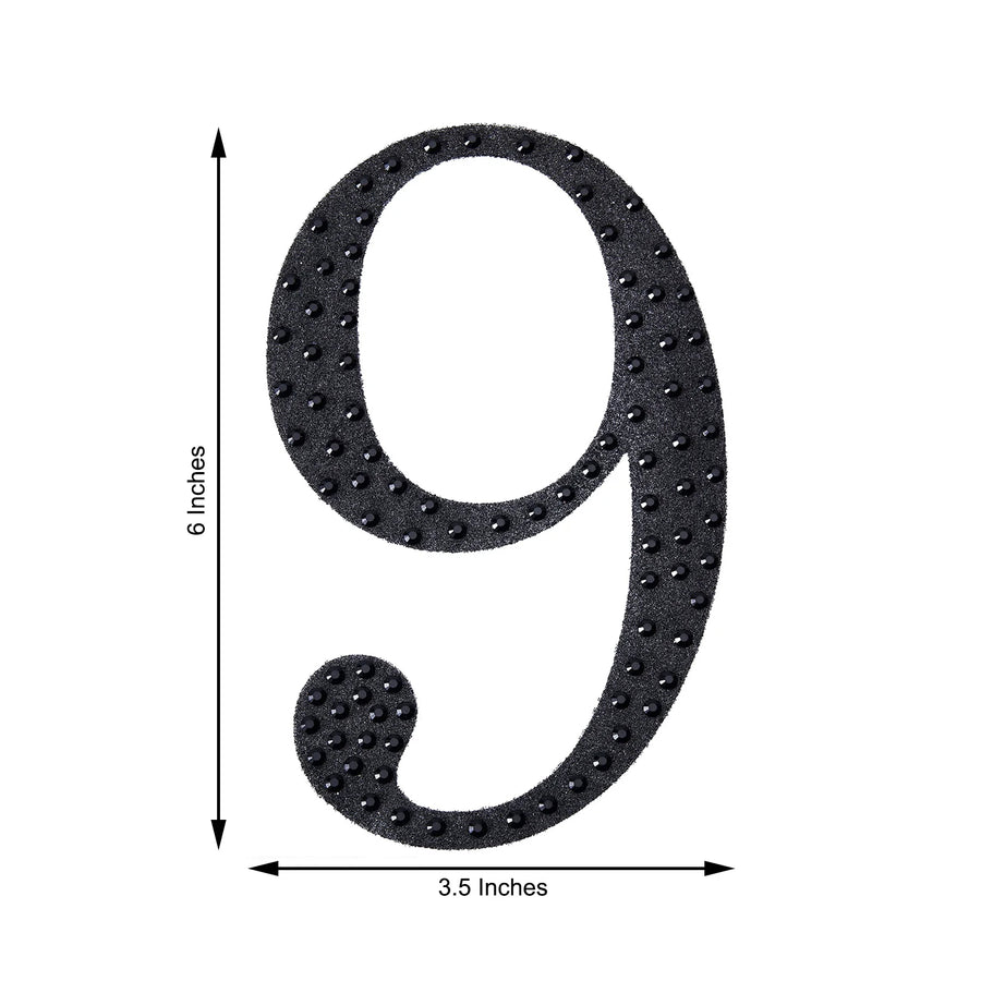 6inch Black Decorative Rhinestone Number Stickers DIY Crafts - 9