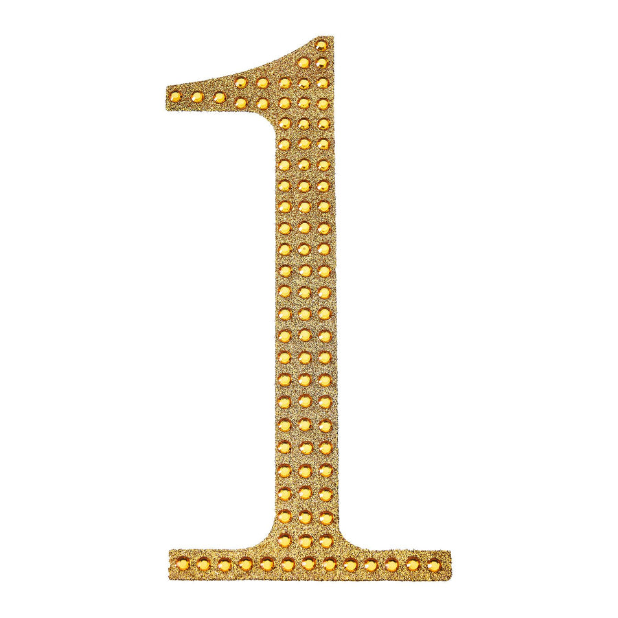 6inch Gold Decorative Rhinestone Number Stickers DIY Crafts - 1#whtbkgd
