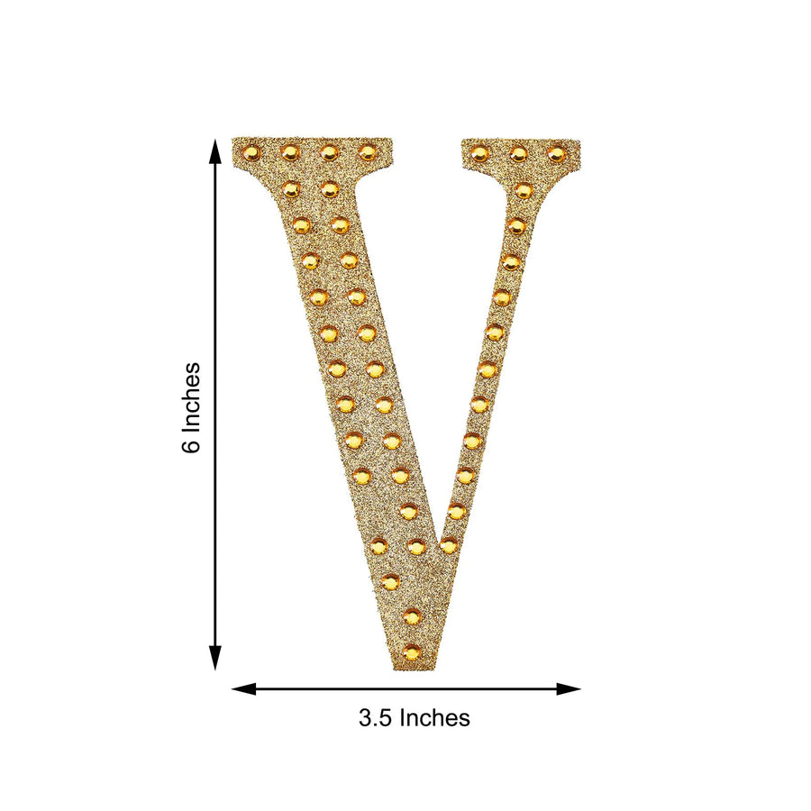 6inch Gold Decorative Rhinestone Alphabet Letter Stickers DIY Crafts - V