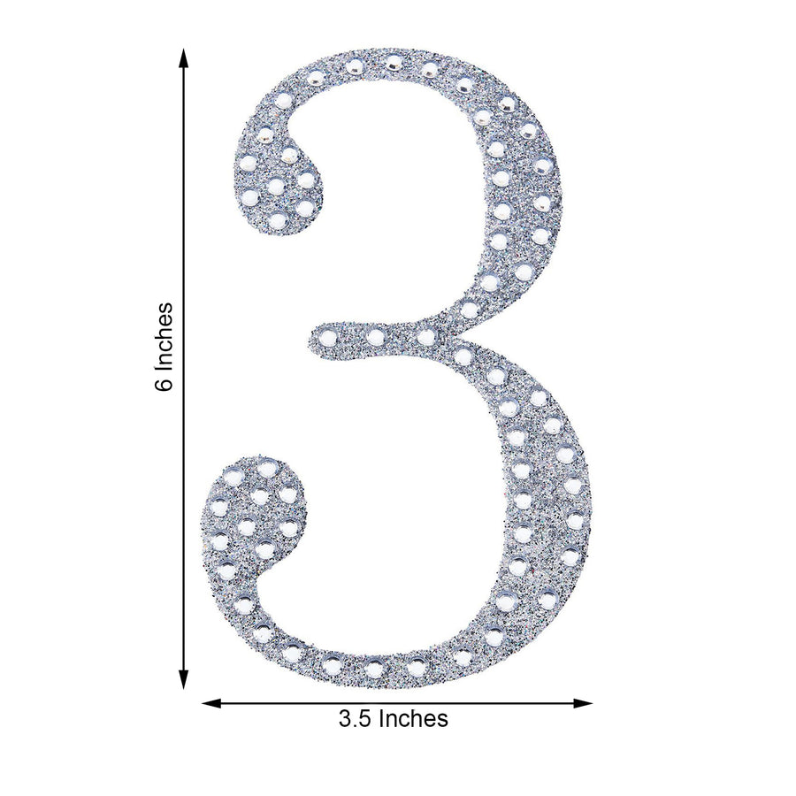 6 inch Silver Decorative Rhinestone Number Stickers DIY Crafts - 3