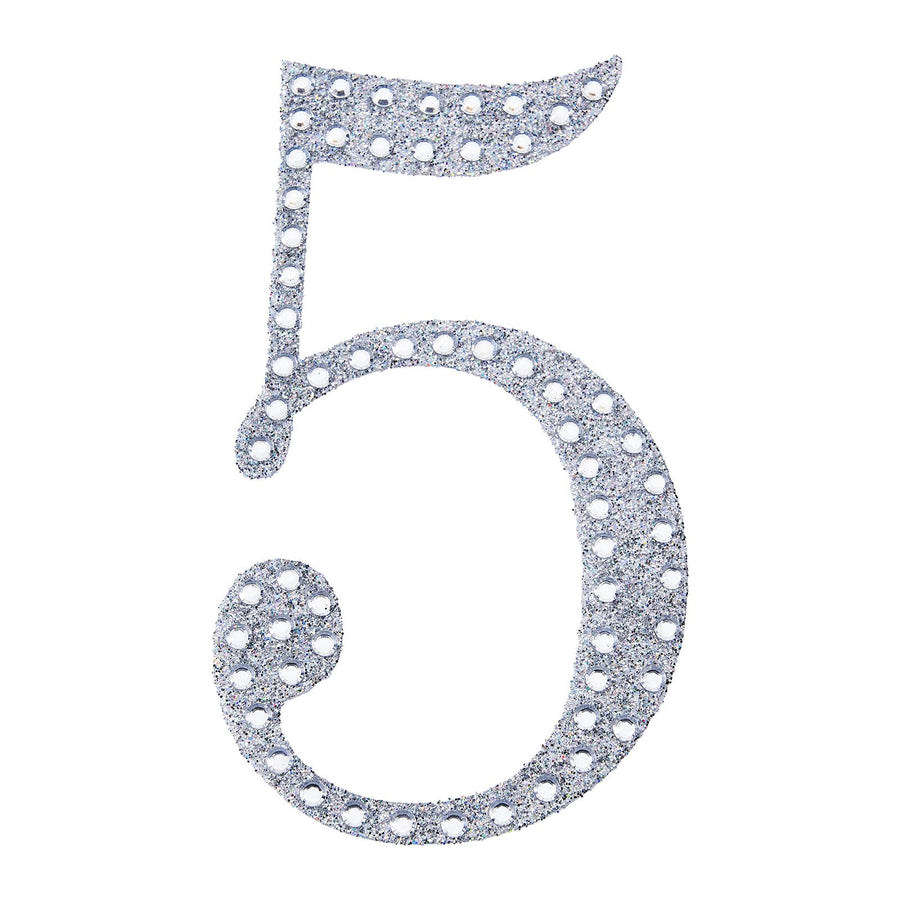 6 inch Silver Decorative Rhinestone Number Stickers DIY Crafts - 5#whtbkgd