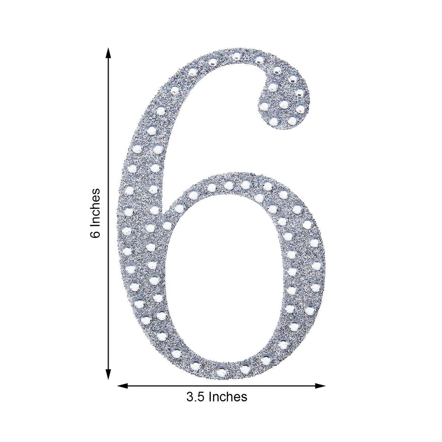 6inch Silver Decorative Rhinestone Number Stickers DIY Crafts - 6