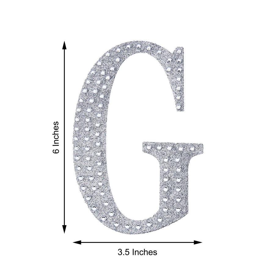 6 inch Silver Decorative Rhinestone Alphabet Letter Stickers DIY Crafts - G