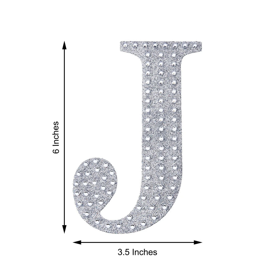 6 inch Silver Decorative Rhinestone Alphabet Letter Stickers DIY Crafts - J