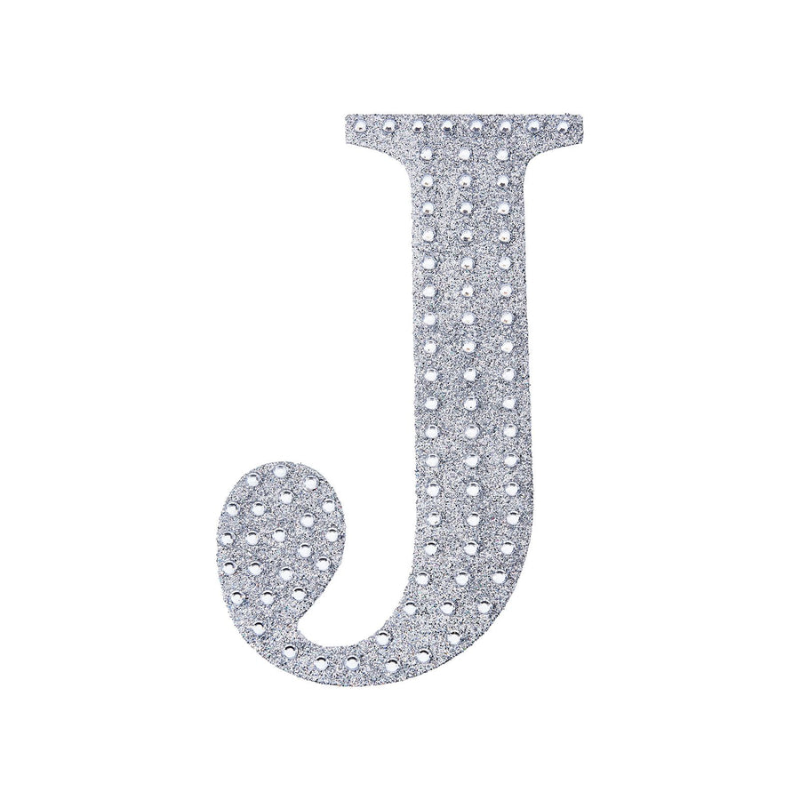 6 inch Silver Decorative Rhinestone Alphabet Letter Stickers DIY Crafts - J#whtbkgd