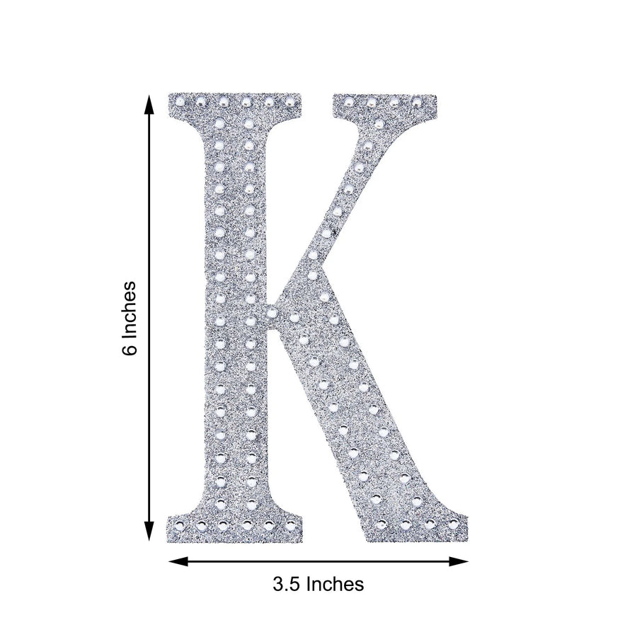6 inch Silver Decorative Rhinestone Alphabet Letter Stickers DIY Crafts - K