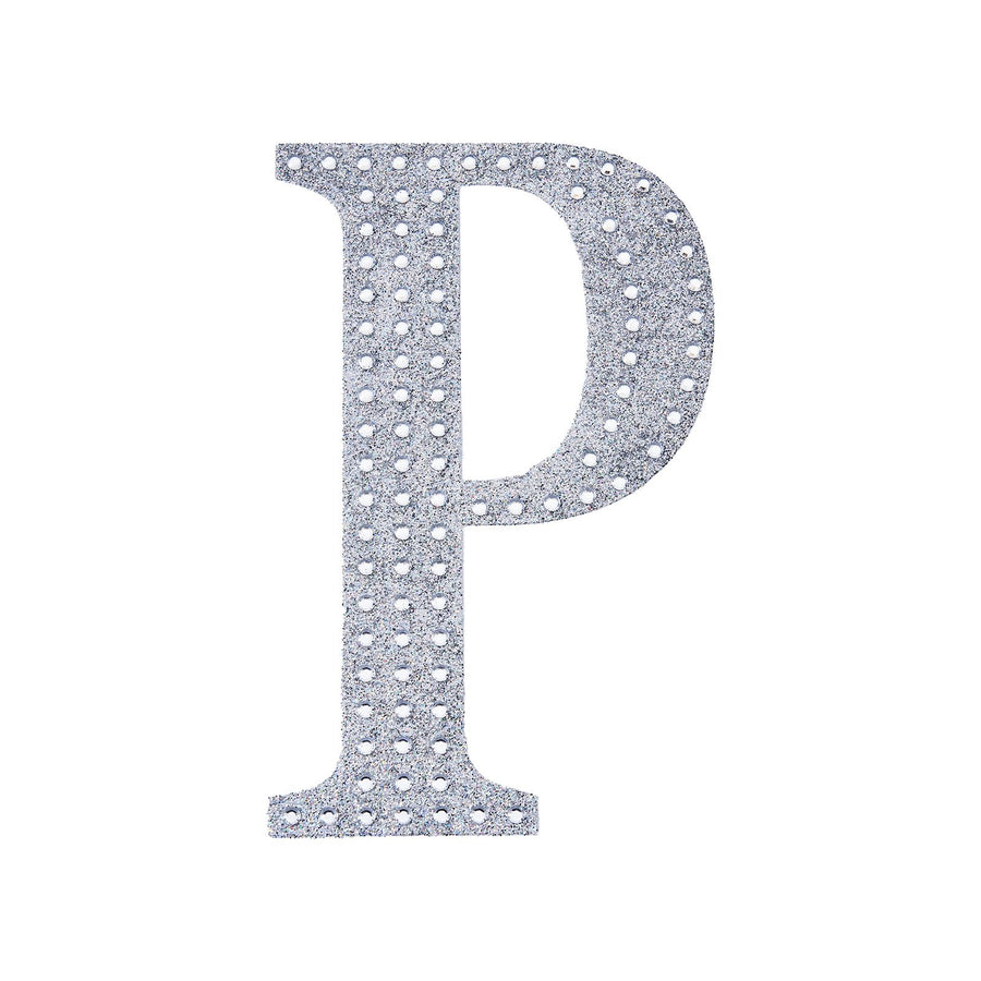 6 inch Silver Decorative Rhinestone Alphabet Letter Stickers DIY Crafts - P#whtbkgd