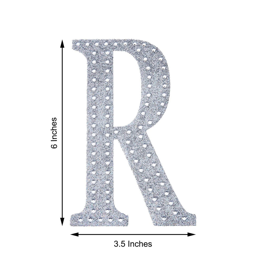 6 inch Silver Decorative Rhinestone Alphabet Letter Stickers DIY Crafts - R