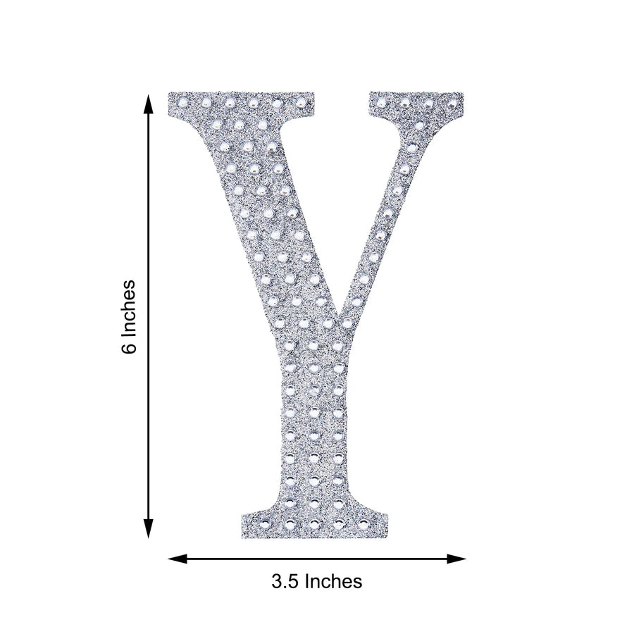 6 inch Silver Decorative Rhinestone Alphabet Letter Stickers DIY Crafts - Y