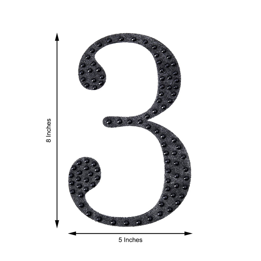 8 inch Black Decorative Rhinestone Number Stickers DIY Crafts - 3
