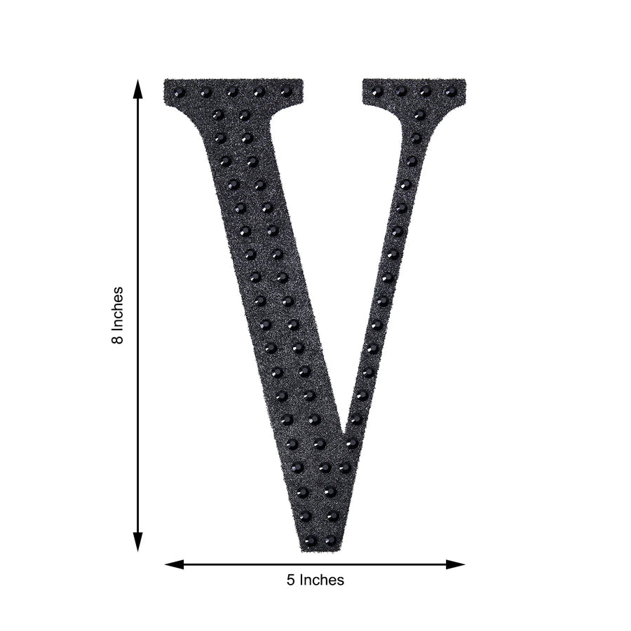 8 inch Black Decorative Rhinestone Alphabet Letter Stickers DIY Crafts - V