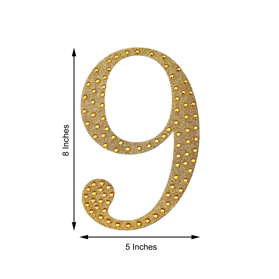 8inch Gold Decorative Rhinestone Number Stickers DIY Crafts - 9