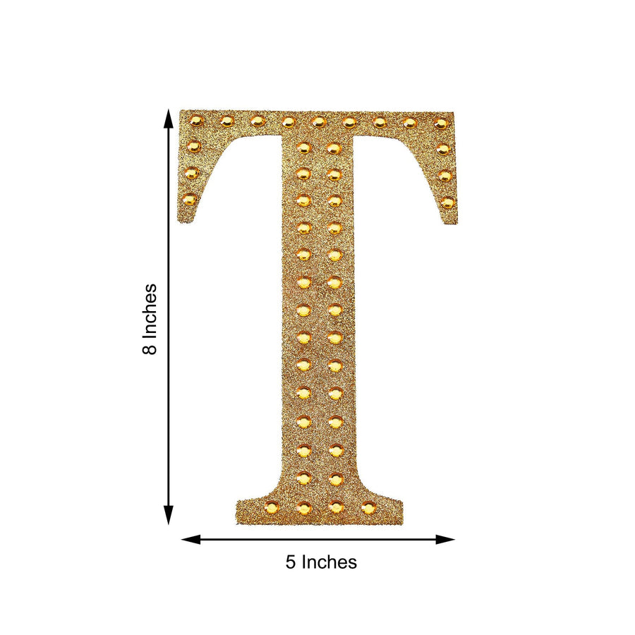 8inch Gold Decorative Rhinestone Alphabet Letter Stickers DIY Crafts - T