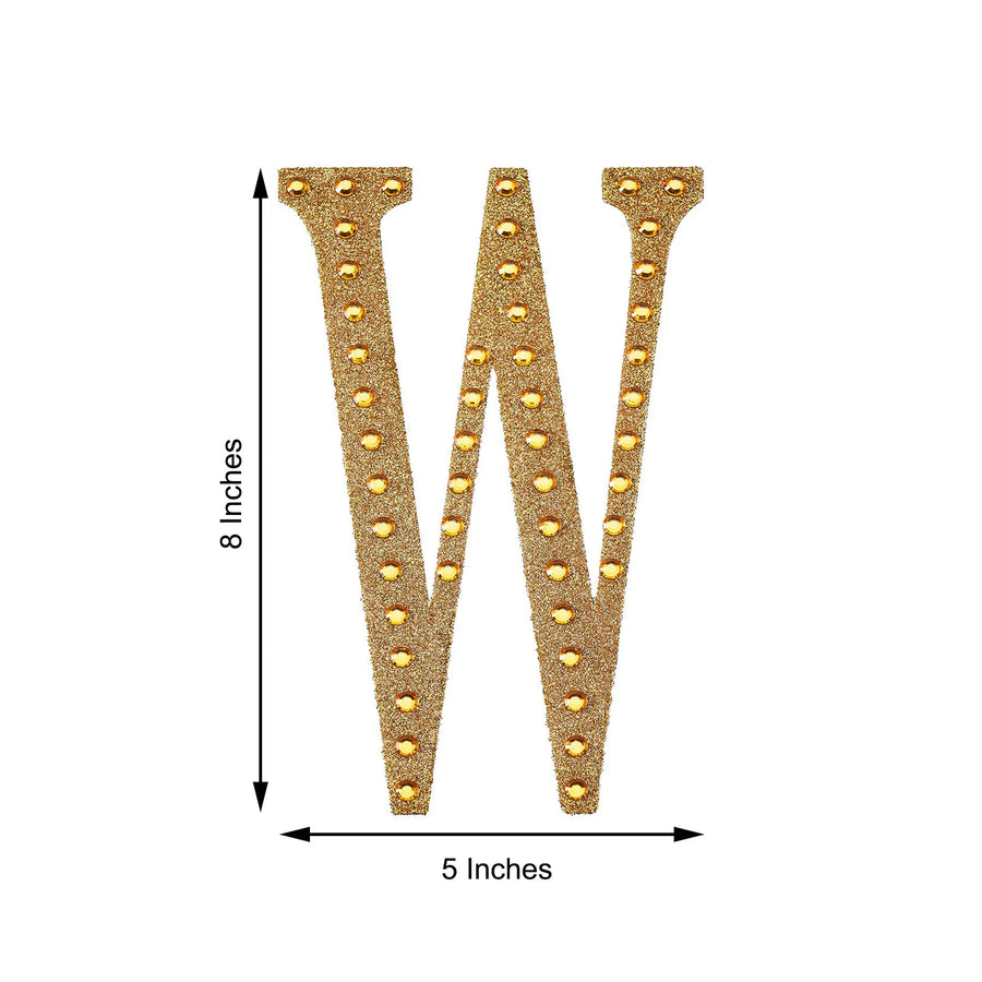 8inch Gold Decorative Rhinestone Alphabet Letter Stickers DIY Crafts - W