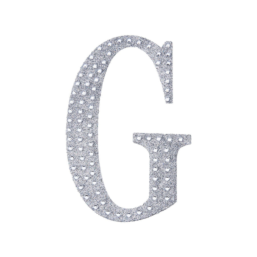 8 Inch Silver Decorative Rhinestone Alphabet Letter Stickers DIY Crafts - G#whtbkgd
