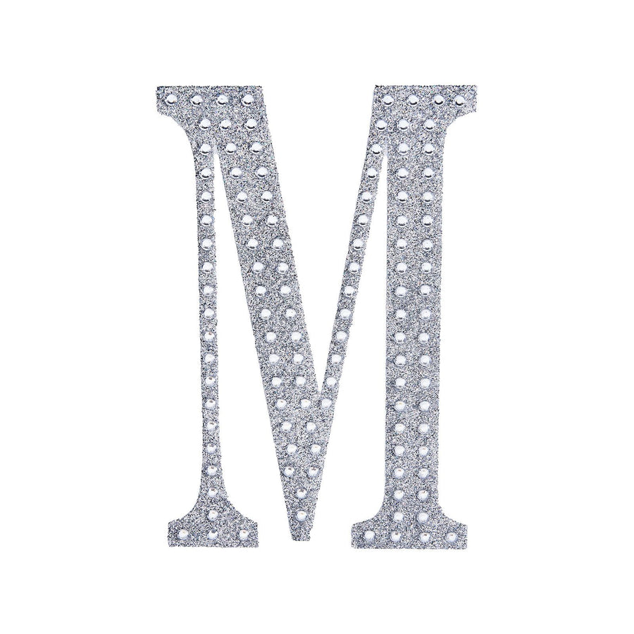 8inch Silver Decorative Rhinestone Alphabet Letter Stickers DIY Crafts - M#whtbkgd
