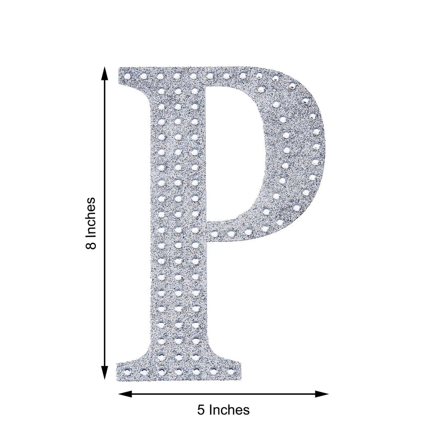 8 Inch Silver Decorative Rhinestone Alphabet Letter Stickers DIY Crafts - P