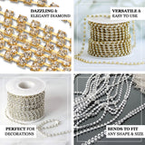 10 Yards | Silver Diamond Rhinestone Chain Roll, 3mm Gemstone Ribbon DIY Decor