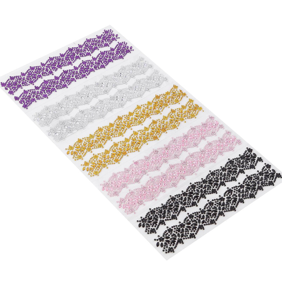 2 Pack | Purple Floral Trim Rhinestone Stickers, Self Adhesive Diamond Craft Gem Stickers