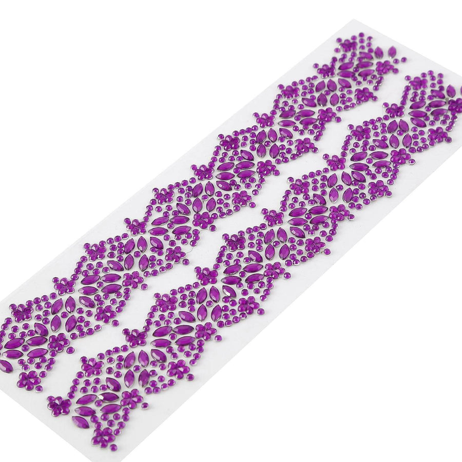 2 Pack | Purple Floral Trim Rhinestone Stickers, Self Adhesive Diamond Craft Gem Stickers#whtbkgd