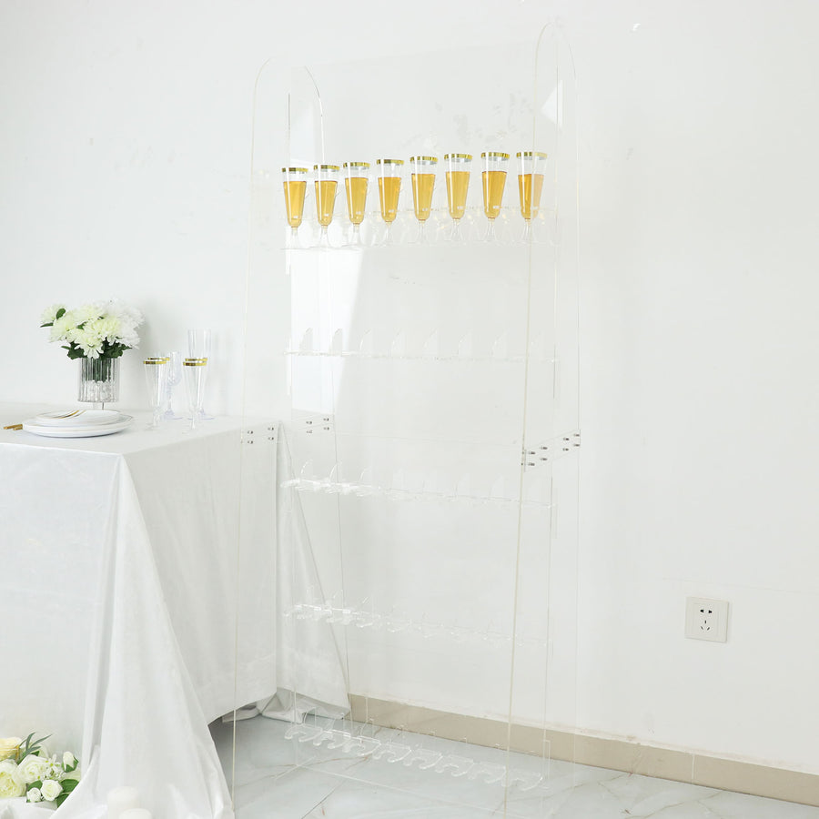 5ft Clear Acrylic 5-Tier Champagne Glass Holder Wall Stand, Wine Glass Standing Rack
