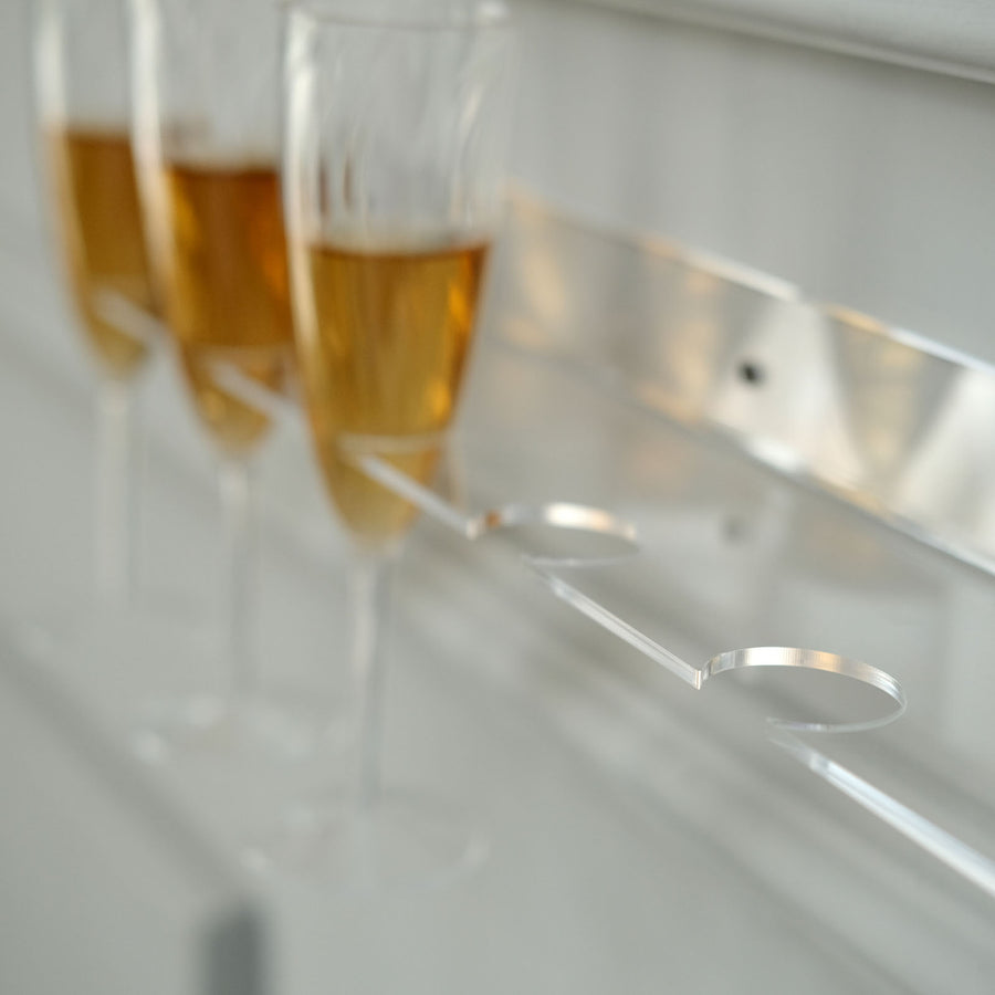 2 Pack | 21inch Clear Acrylic Floating Wall Mounted Champagne Glass Rack