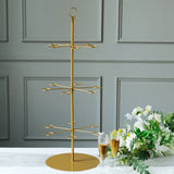 33inch Gold Metal 12-Arm Cocktail Glass Tree Stand, Champagne Flute Long Stem