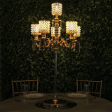 Gold Pearl Beaded Table Floor Candelabra Centerpiece, Metal With Crystal Chandelier Pendants