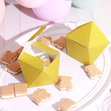 25 Pack | 3"x4" DIY Gold Glittered Geometric Wedding Favor Gift Box