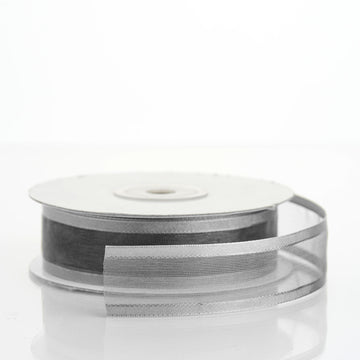 25 Yards | 7/8" DIY Silver Sheer Organza Ribbon With Satin Edges