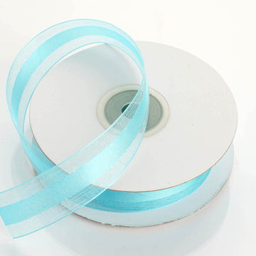 25 Yards | 7/8" DIY Turquoise Organza Ribbon Satin Center - Clearance SALE