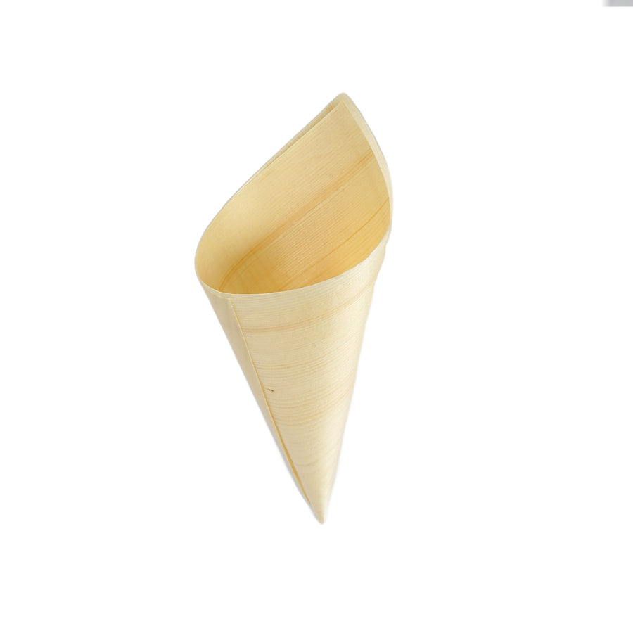 Natural Eco Friendly Disposable Pine Wood Food Cones, 100% Biodegradable Tasting Serving Cones#whtbkgd
